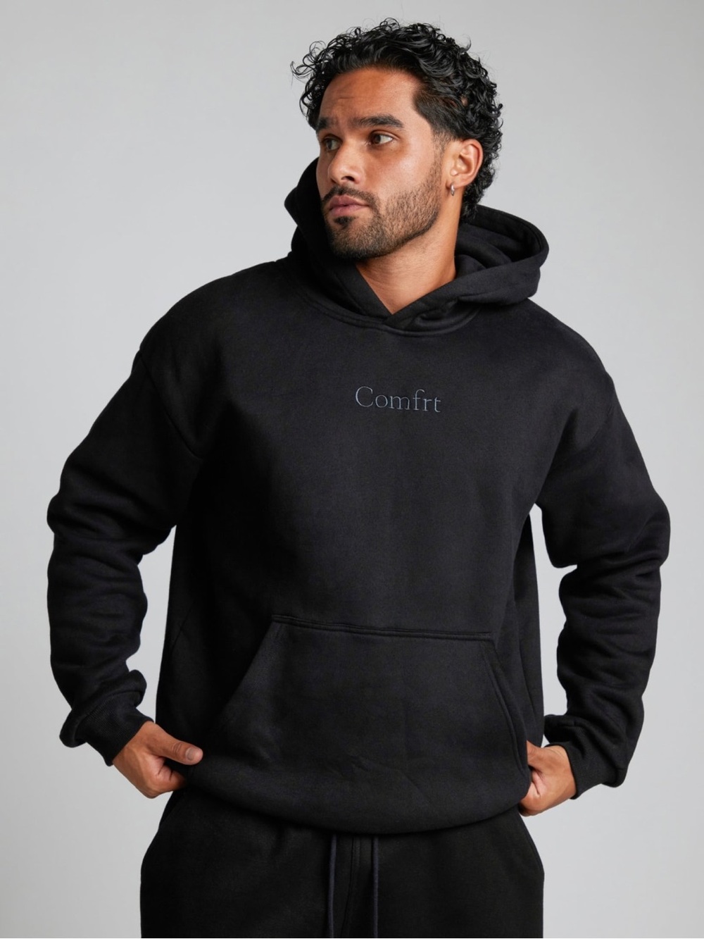 Comfrt Signature Hoodie Black Oversized Pullover Sweatshirt SZ S
